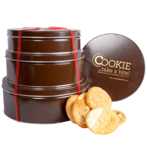 custom gift cookie tin tower available from COOKIE...take a bite