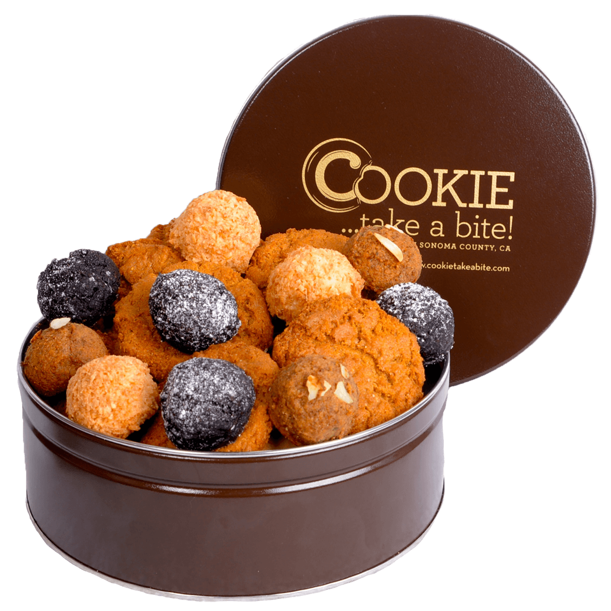 cookies included in COOKIE...take a bite! gluten free variety cookie tin